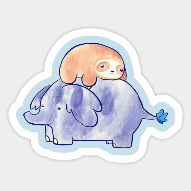Little Sloth and Elephant Watercolor Sticker by saradaboru
